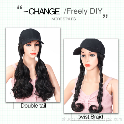 Adjustable Hat Wig Women Hats Long Wave Hair Extensions With Black Female Baseball Cap All-in-one Hat Synthetic
